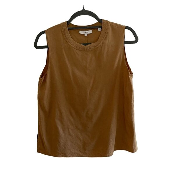 Vince Size S Rib Trim Sleeveless Linen Blend Top Camisole Lagenlook Minimalist - Picture 4 of 9